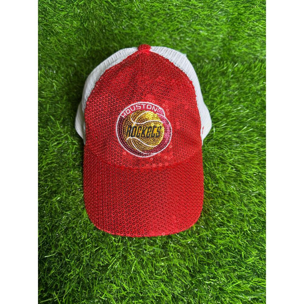 47 Cap Womens One Size Red White Trucker Hat Sequined Houston Rockets